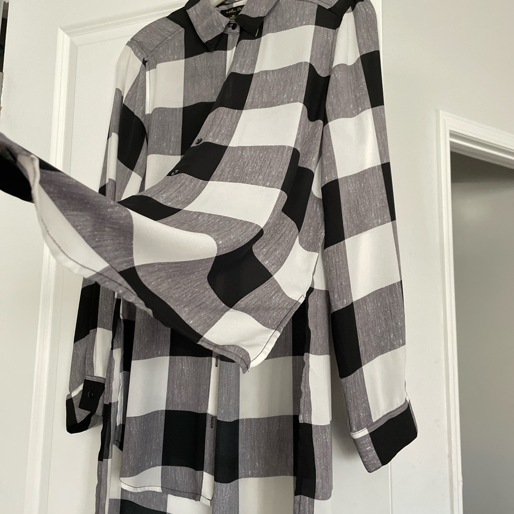 Melissa Paige Buffalo Check Plaid Shirt SizeM BlackWhiteGray Cowgirl Effortless